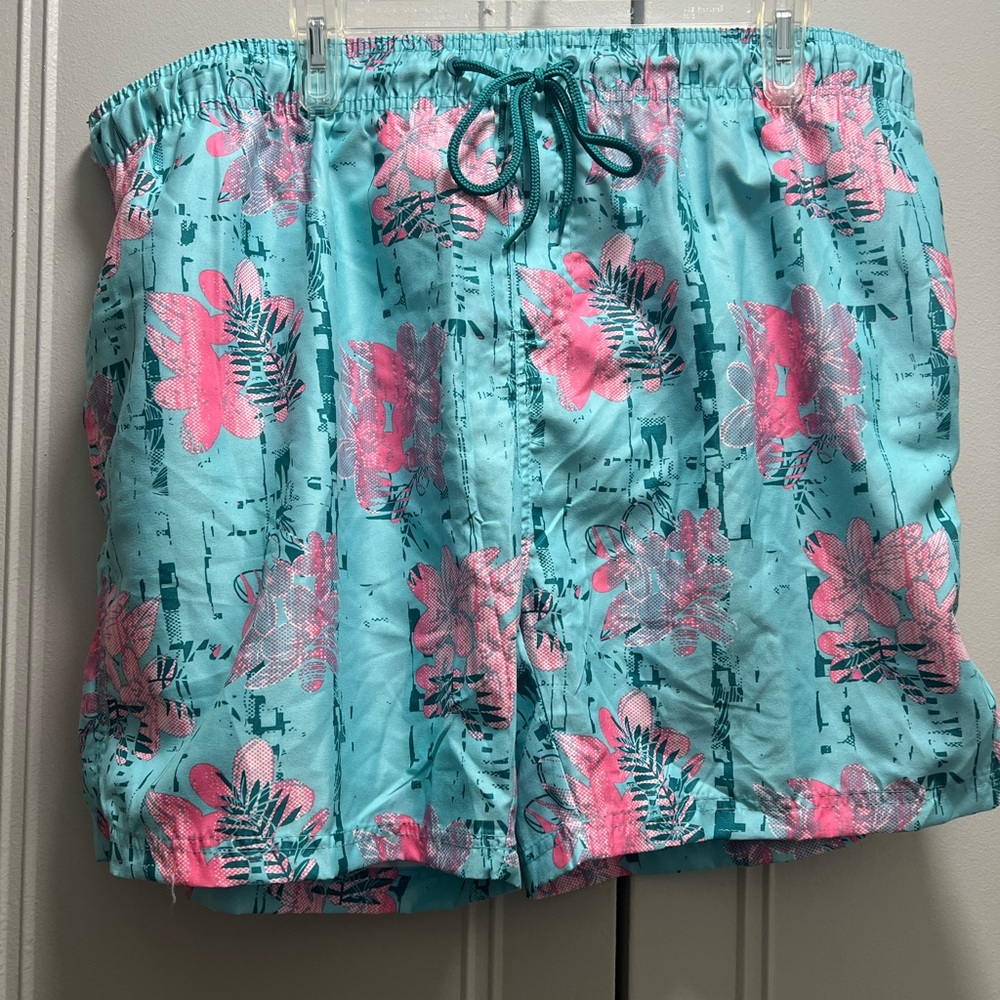 Burnside Teal and Pink Floral Swim Shorts